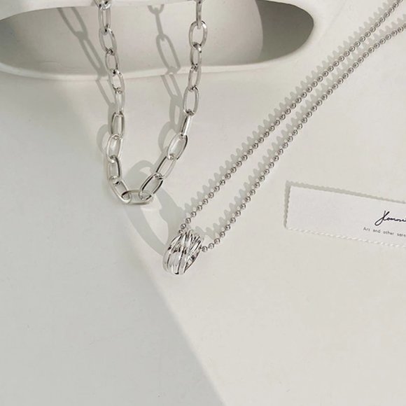 NEW Silver Simple Double Layer Circle Necklace - Picture 4 of 6